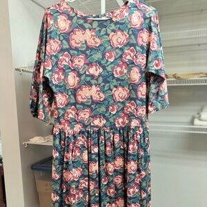 Laura Ashley Pink Floral Cotton Dress with Blue and Green Accents